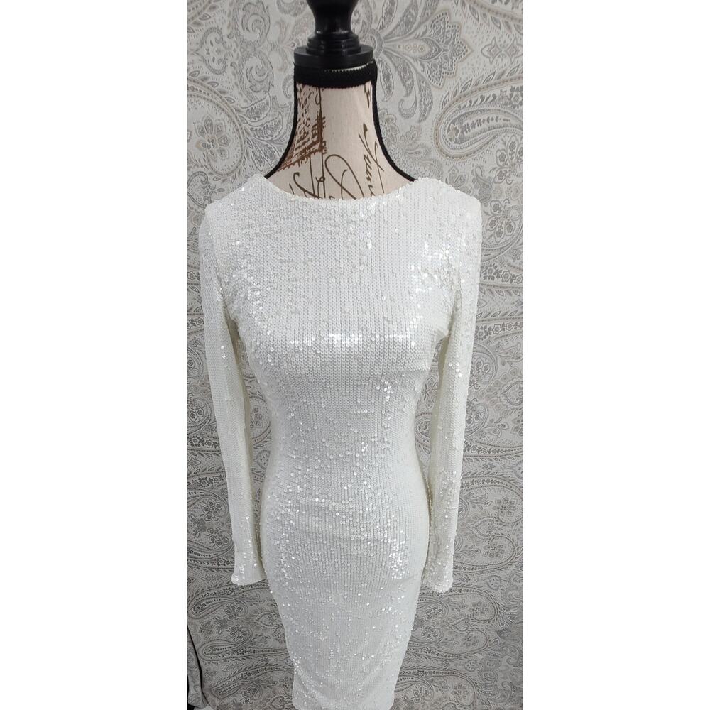 Dress the Population women's Emery white sequin midi dress Size XS graduation - Picture 7 of 12